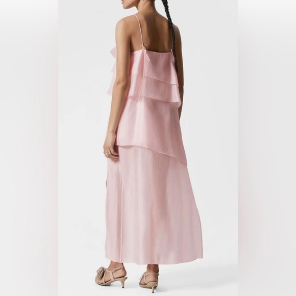 & Other Stories Pink Tiered Ruffle Organza Midi Slip Dress Floral Appliqué NWT - Picture 6 of 14